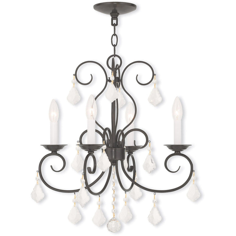 Four Light Metal Dimmable Chandelier With Shades - Bronze / Clear