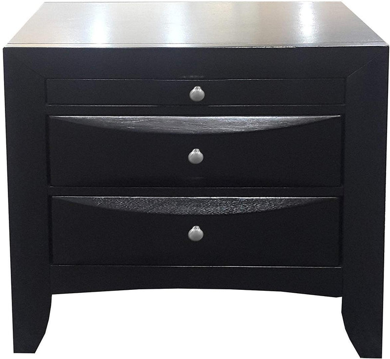 Three Drawers Nightstand - Black