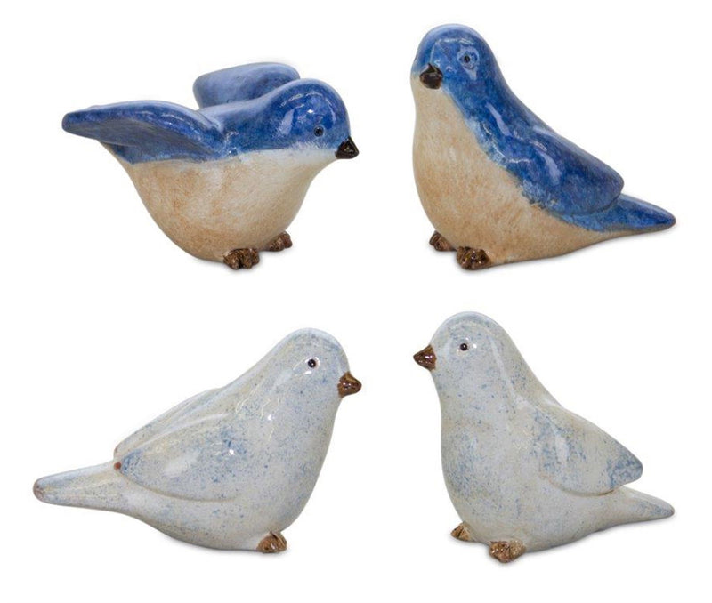 Poly Bird Figurine Tabletop Sculpture (Set of 4) - Blue / White