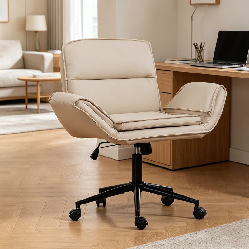 Criss Cross Swivel Desk Chair With Adjustable Armrests & Wheels For Home Office