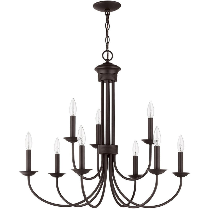 27" Nine Light Dimmable Chandelier With Shades - Bronze