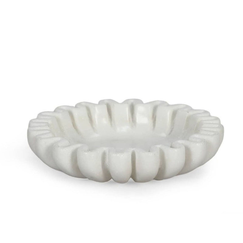 Marble Handmade Scalloped Trinket Tray - White