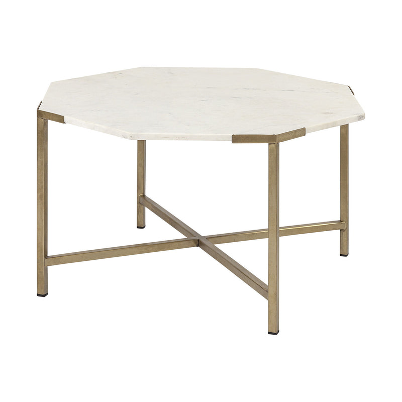 Genuine Marble And Metal Octagon Coffee Table - White And Gold