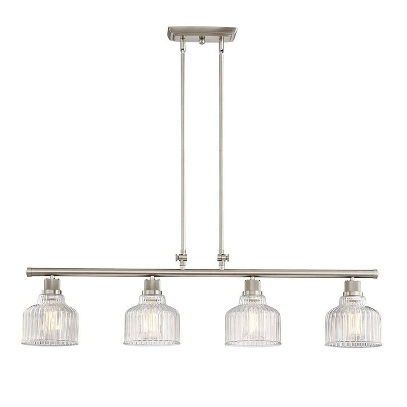 Kitchen Island Four Light Metal Transparent Glass Dimmable Chandelier With Shades - Nickel