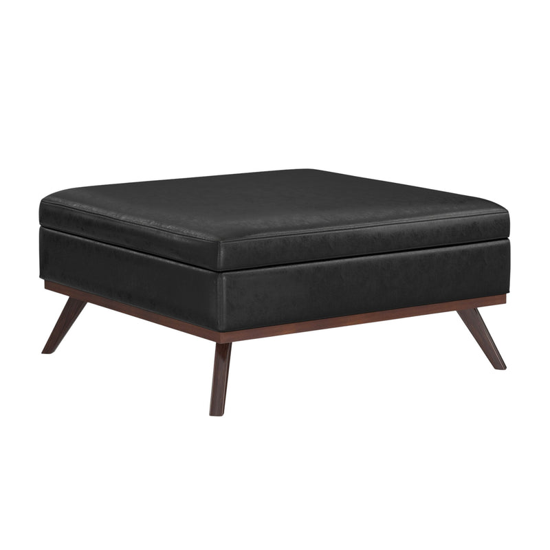 40" Leather Cocktail Ottoman With Storage - Black / Brown