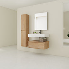 Load image into Gallery viewer, Modern Wall Mounted 30 Inch Bathroom Vanity With Resin Sink And 2 Side Cabinet In Imitative - Imitative Oak
