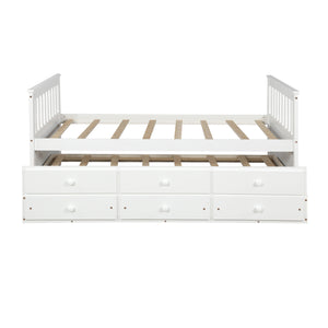 TOPMAX Captain's Bed Twin Daybed with Trundle Bed and Storage Drawers, White