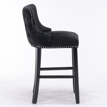 Load image into Gallery viewer, Contemporary Upholstered Wing-Back Barstools With Button Tufted Decoration And Wooden Legs, And Nailhead Trim, Leisure Style Bar Chairs, Bar Stools (Set of 2)
