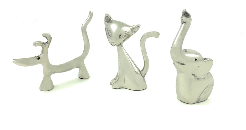 Cat, Dog, Elephant Tabletop Sculpture (Set of 3) - Silver