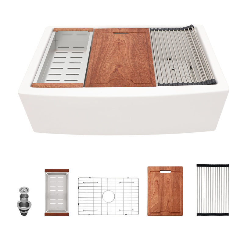 Classic Ceramic Farmhouse Sink Workstation Single Bowl With Durable Finish