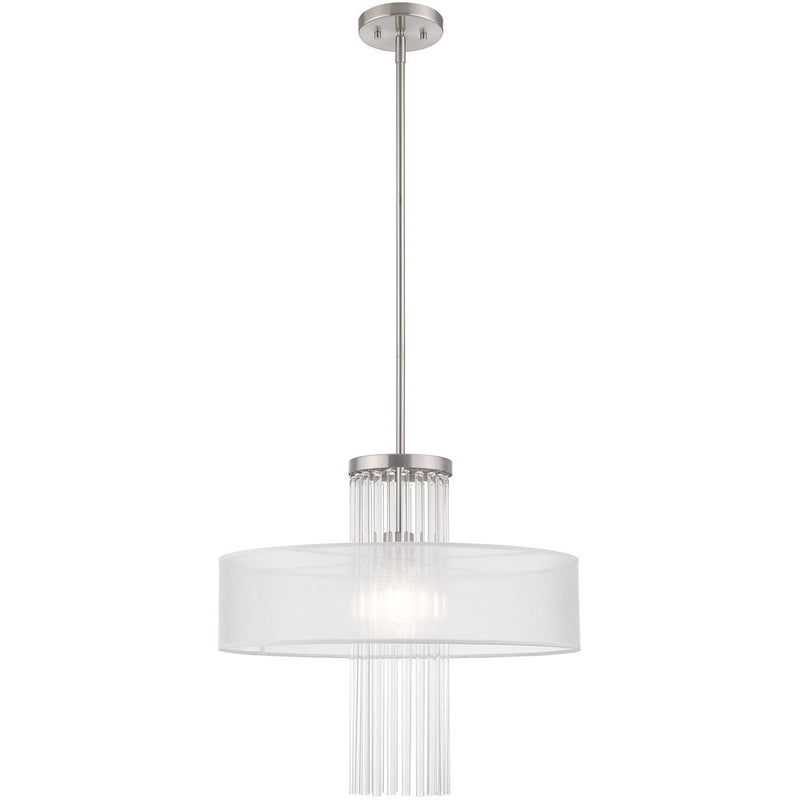 Metal Dimmable Chandelier With Shades - Nickel / Clear
