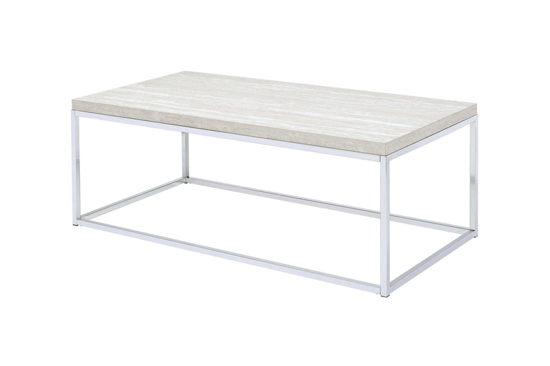 Manufactured Wood And Metal Rectangular Coffee Table - Chrome And White Oak