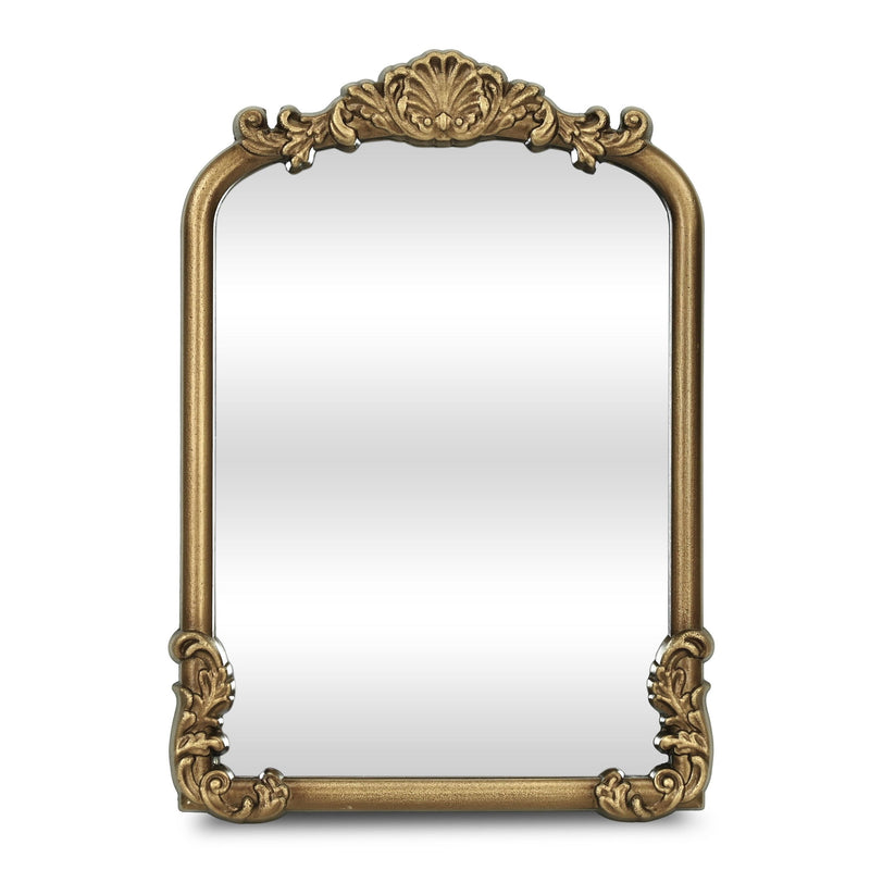 Solid Wood Scalloped Framed Makeup Shaving Tabletop Mirror - Gold