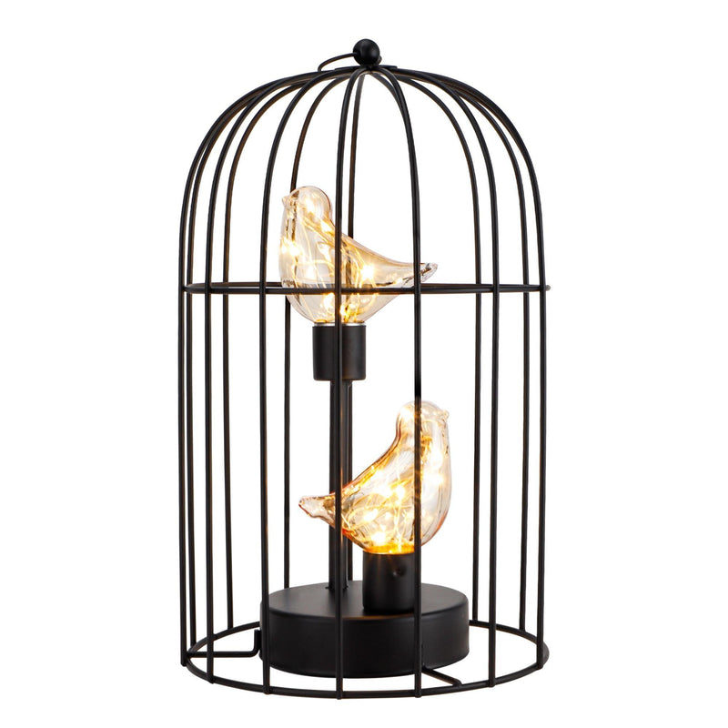 Birds In Cage Battery Operated Desk Lamp - Black