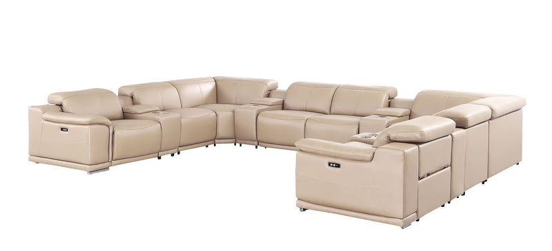 Leather Modular U Shaped Twelve Piece Corner Sectional With Console - Beige