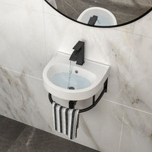 Load image into Gallery viewer, Wall Mounted Bathroom Sink With Towel Bar And Faucet - White / Black

