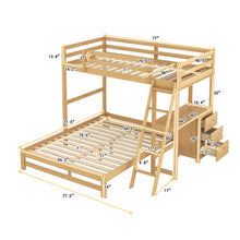 Load image into Gallery viewer, Twin over Full Bunk Bed with Built-in Desk and Three Drawers, Natural
