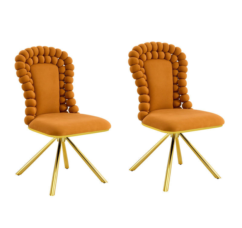 Velvet Metal Partially Open Back Dining Side Chairs (Set of 2) - Orange / Gold