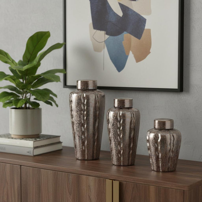 Urn Ginger Jars (Set of 3) - Bronze / Silver