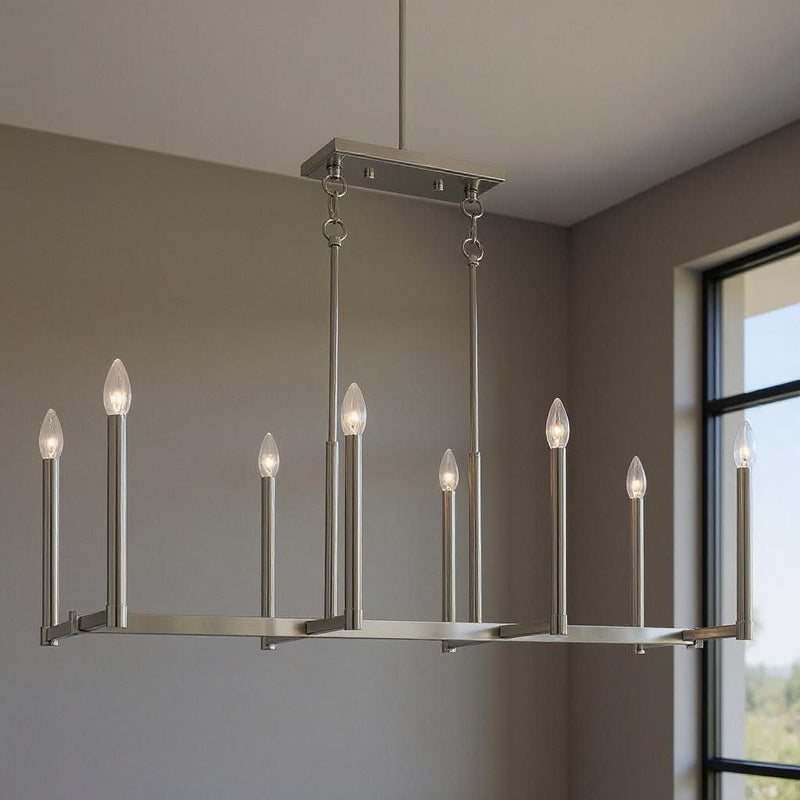 18'' Eight Light Dimmable Chandelier With Shades - Nickel