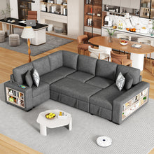 Load image into Gallery viewer, U-Shaped Sectional Sofa Pull-Out Sofa Bed With Two USB Ports, A Storage Chaise Lounge And Four Back Pillows For Living Room
