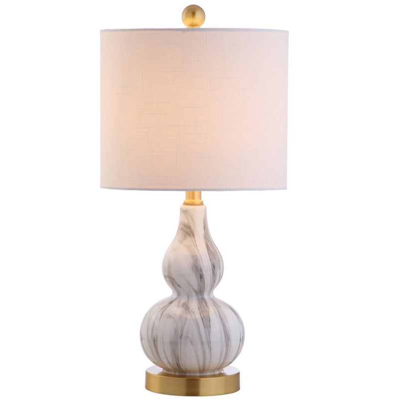 Gourd Table Lamp With Drum Shade - White / Black / Gold