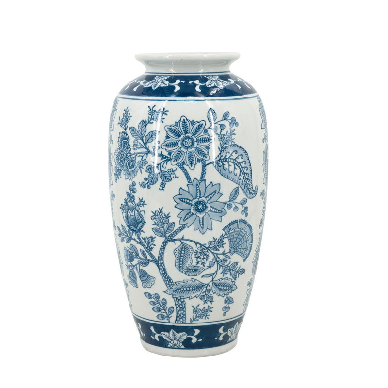 Floral Porcelain Urn Vase - Light Blue / White