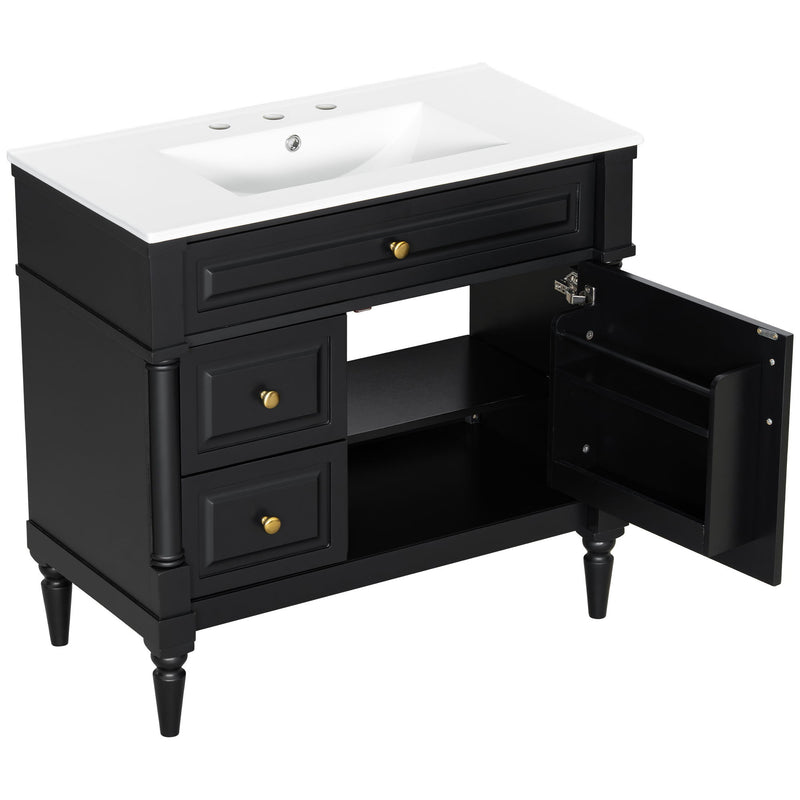 Freestanding Bathroom Vanity With Sink, Adjustable Shelf, Flip Drawer