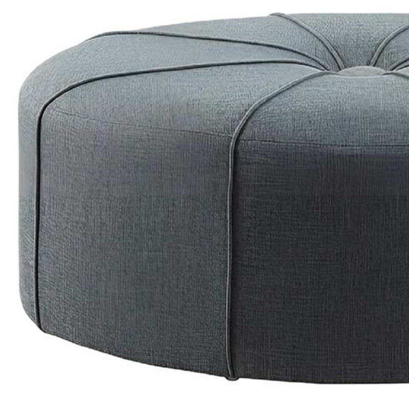 And Black Cotton Blend And Linen Blend Tufted Oval Cocktail Ottoman - Slate Blue