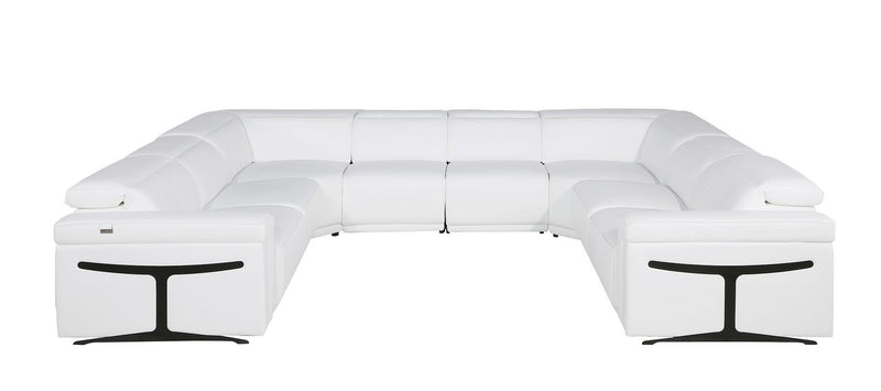 Italian Leather Power Reclining U Shaped Eight Piece Corner Sectional With Console - White
