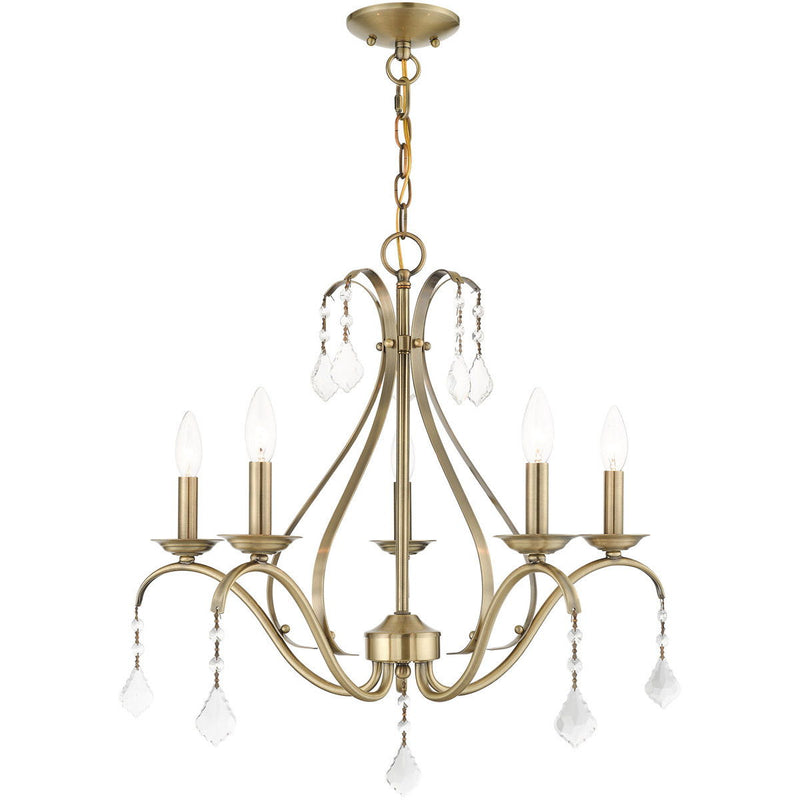 23" Five Light Dimmable Chandelier With Shades - Antiqued Brass