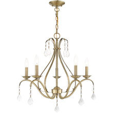 Load image into Gallery viewer, 23" Five Light Dimmable Chandelier With Shades - Antiqued Brass
