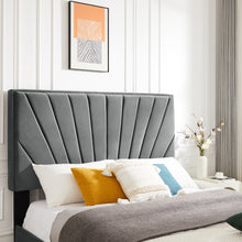 Load image into Gallery viewer, B108 Queen bed Beautiful line stripe cushion headboard , strong wooden slats + metal support feet, Gray Flannelette
