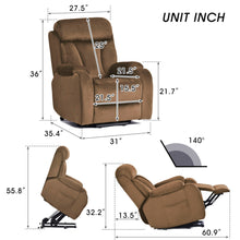 Load image into Gallery viewer, Lift Chair Recliner Power Remote Control Recliner Sofa Relax Soft Chair Anti - Skid Australia Cashmere Fabric Furniture Living Room - Brown
