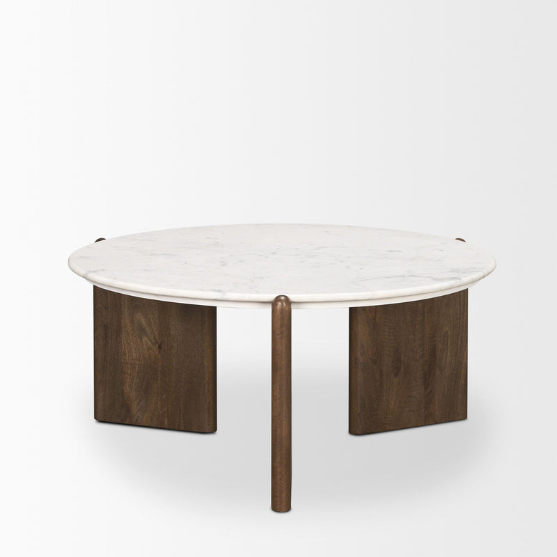 Round Coffee Table (727809) - White / Brown / Stone