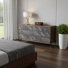 Load image into Gallery viewer, Faux Marble Wood Six Drawer Double Dresser - Walnut And Gray
