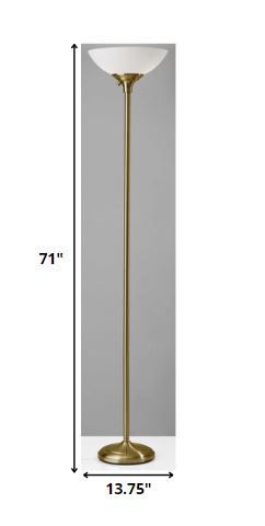 Shiny Metal Torchiere Floor Lamp - Antiqued Brass