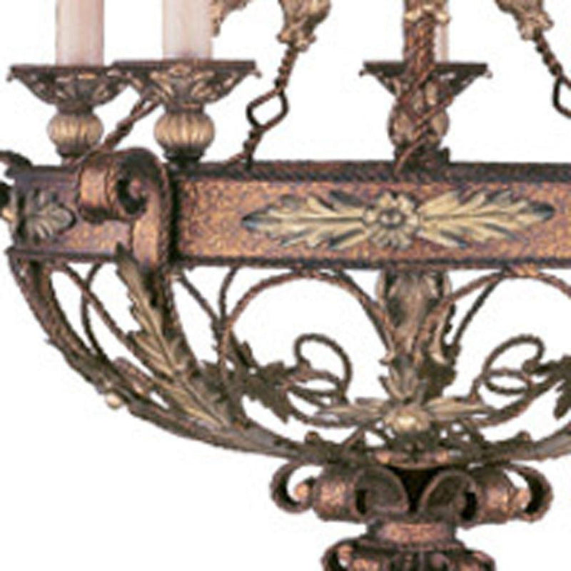 Five Light Metal Dimmable Chandelier With Shades - Bronze / Cream
