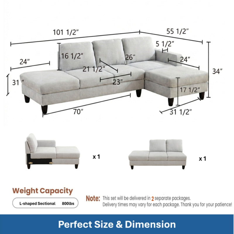 L - Shaped Sectional Sofa With Chaise & Ottoman