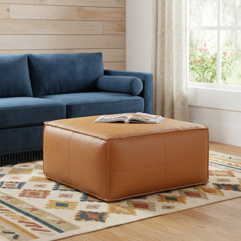 30" Faux Leather Pouf Ottoman - Brown