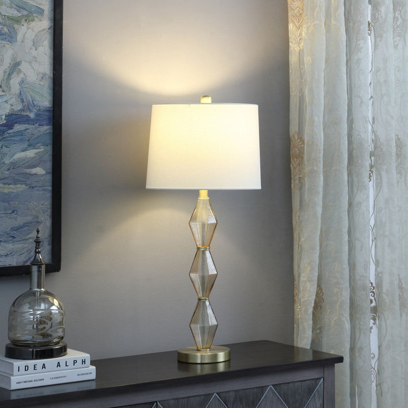 Geo Glass Table Lamp With Shade - Brushed Gold