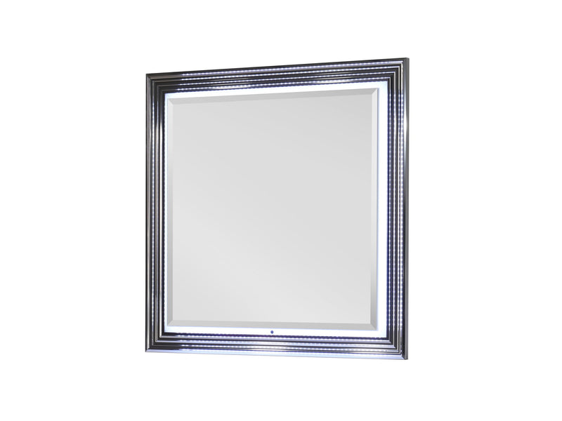 Wood Square Lighted Dresser Mount Framed Mirror - Silver / White