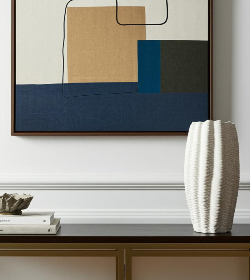 Cylinder Sculptural Waves Table Vase - Cream