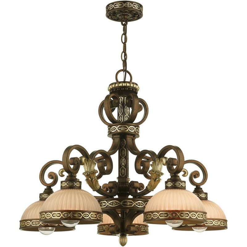 23" Five Light Metal Dimmable Chandelier With Shades - Bronze