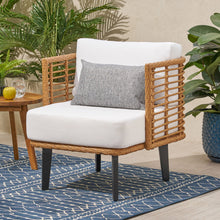 Load image into Gallery viewer, Outdoor Wicker Club Chair With Water Resistant Cushion - Brown
