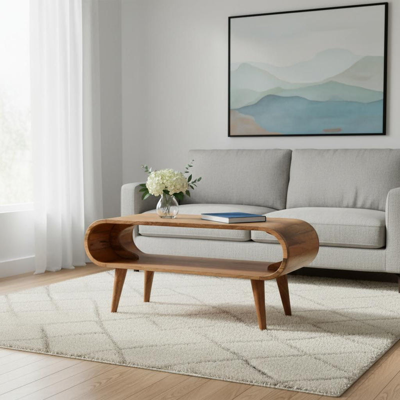 Wood Coffee Table With Shelf - Oak