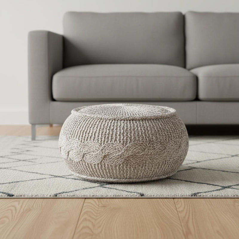 Cotton Ottoman Round - Beige