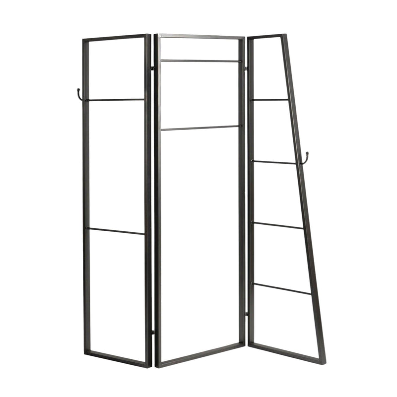 72" Iron Folding Three Panel Screen Room Divider - Gray