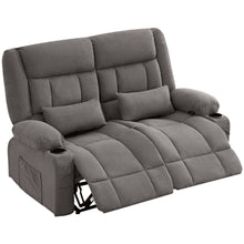 Load image into Gallery viewer, Microfiber Manual Reclining Loveseat With Storage Toss Pillows - Gray
