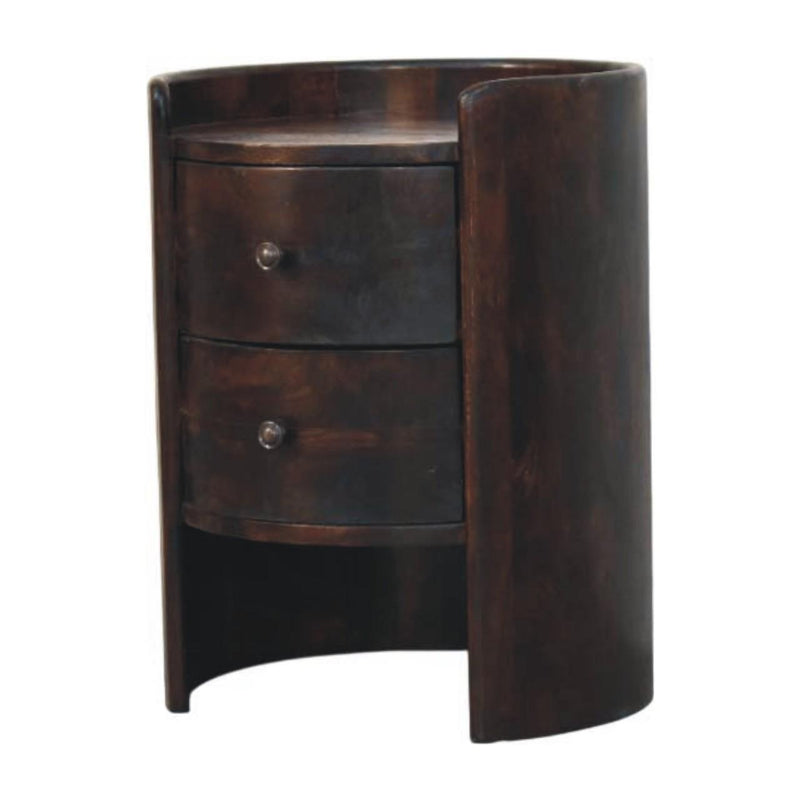 Round Drum End Table With Two Drawers - Brown